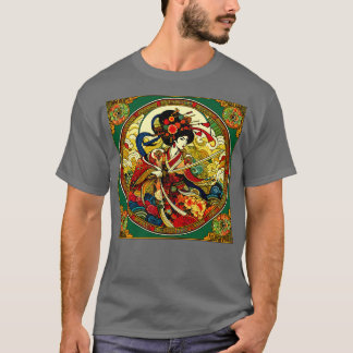 Chinese Woman Swordfighter in Art Deco Style T-Shirt