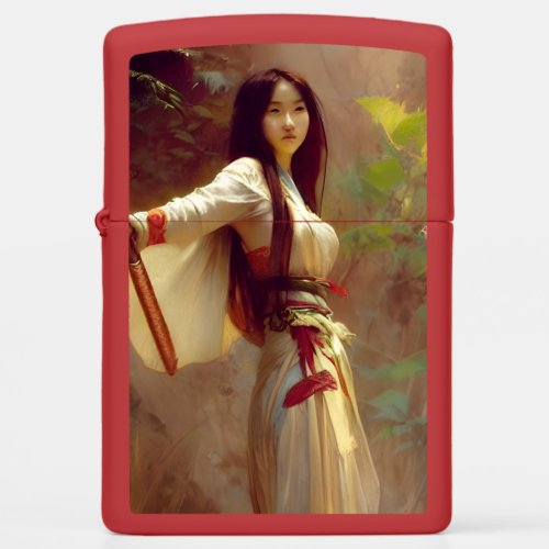 Chinese Wuxia Fighter Warrior Woman Fantasy Art Zippo Lighter