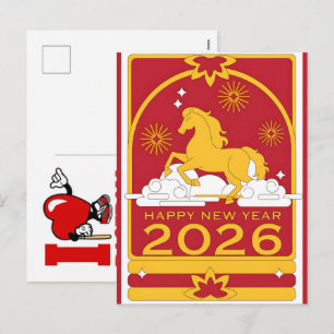 Chinese Year of Horse 2026 Celebrations  Holiday Postcard