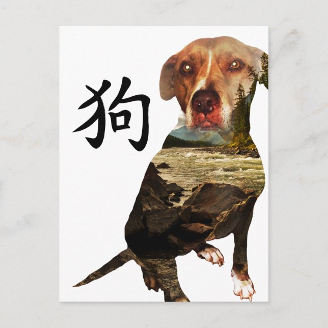 Chinese Year of the Dog Double Exposure Holiday Postcard (Front)