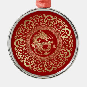 Chinese Year of the Dragon Custom Year Red Gold Metal Ornament