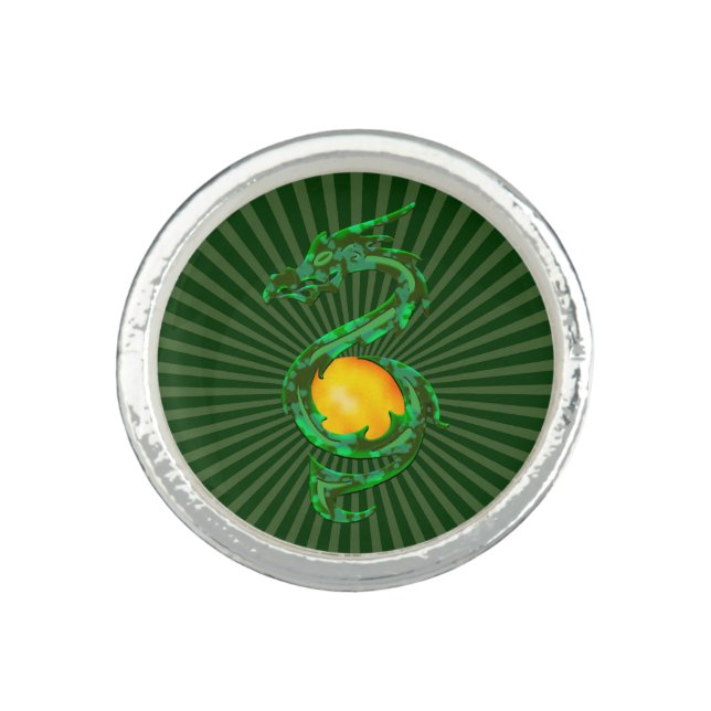 Chinese Year of the Dragon Jade Green Ring (Front)