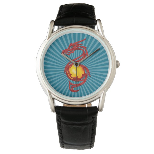 Chinese Year of the Dragon Metalic Red Watch (Front)