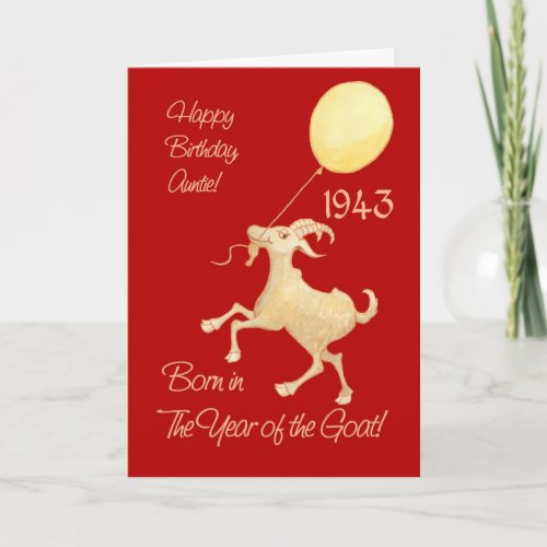 Chinese Year of the Goat 1943 Birthday for Aunt Holiday Card