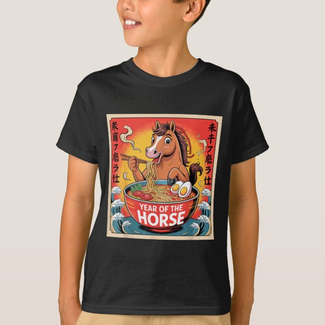 Chinese Year Of The Horse 2026 Ramen Zodiac Illust T-Shirt (Front)