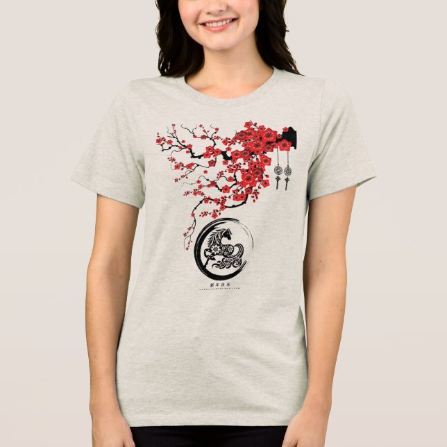 Chinese Year of the Horse Blossoms Tri-Blend Shirt (Front)