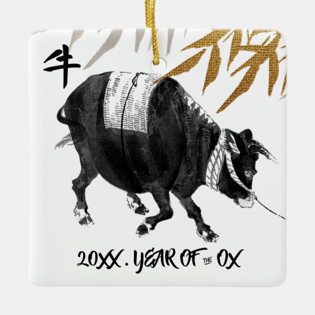 Chinese Year of the Ox | Custom Year Gift Ceramic Ornament (Front)