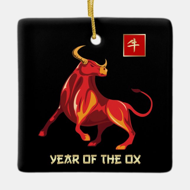 Chinese Year of the Ox | Custom Year Gift Ceramic Ornament (Front)