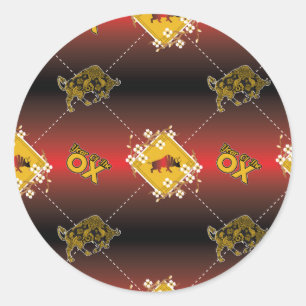 Chinese Year of the Ox Elegant Floral Classic Round Sticker