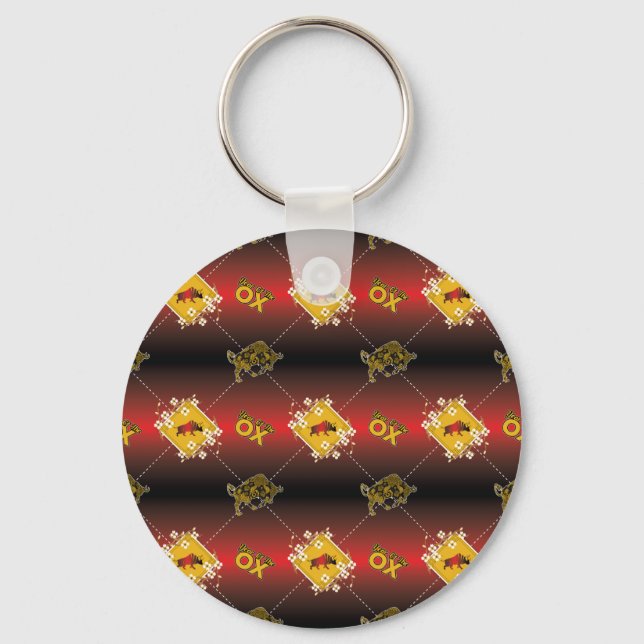 Chinese Year of the Ox Elegant Floral Keychain (Front)
