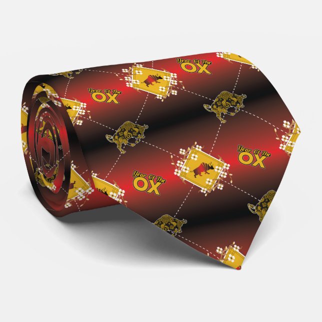 Chinese Year of the Ox Elegant Floral Neck Tie (Rolled)