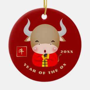 Chinese Year of the Ox Gift Ceramic Ornament