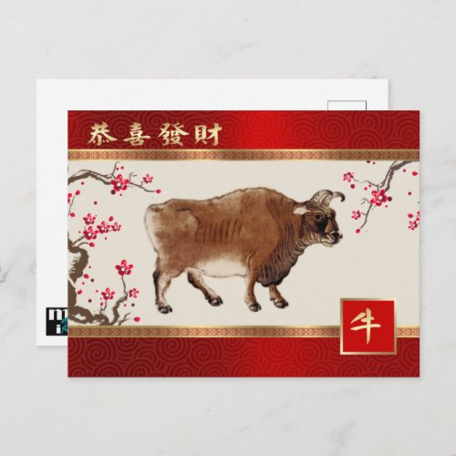 Chinese Year of the Ox Postcard in Chinese