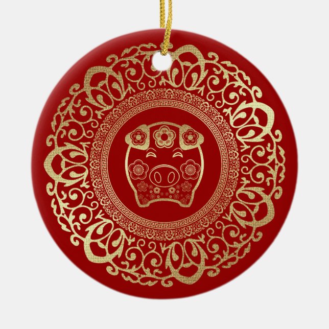 Chinese Year of the Pig Custom Year Ceramic Ornament (Front)