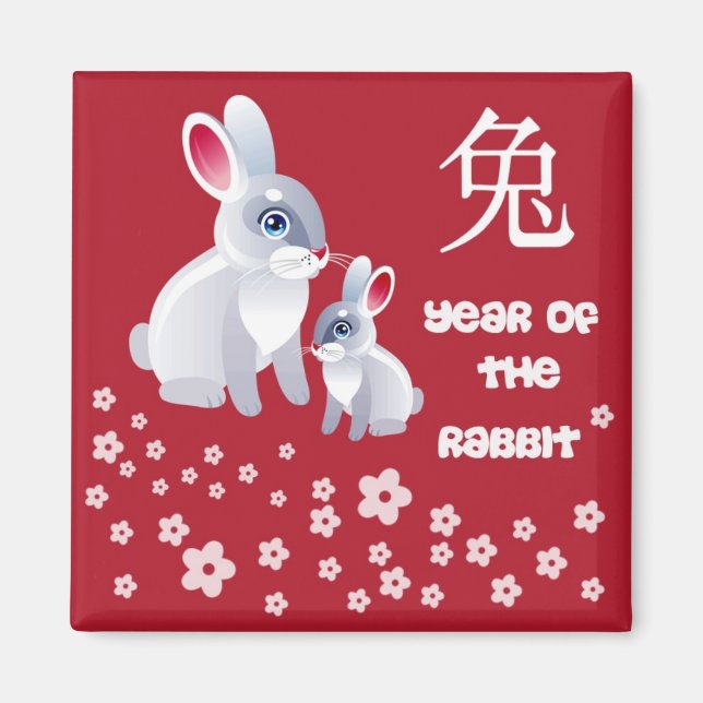 Chinese Year of the Rabbit. Cute Bunnies Gift Magnet (Front)