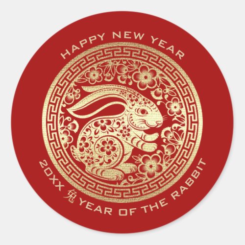 Chinese Year of the Rabbit Red Gold Custom Year Classic Round Sticker