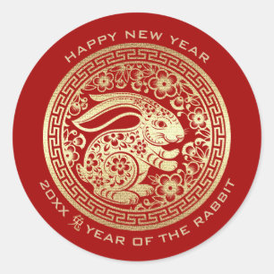 Chinese Year of the Rabbit Red Gold Custom Year Classic Round Sticker