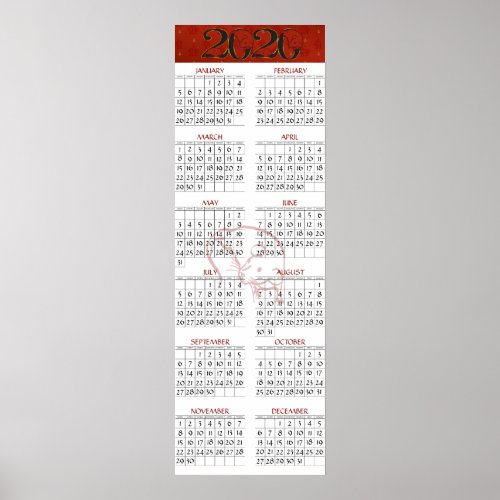 Chinese Year of the Rat 2020 Calendar Poster