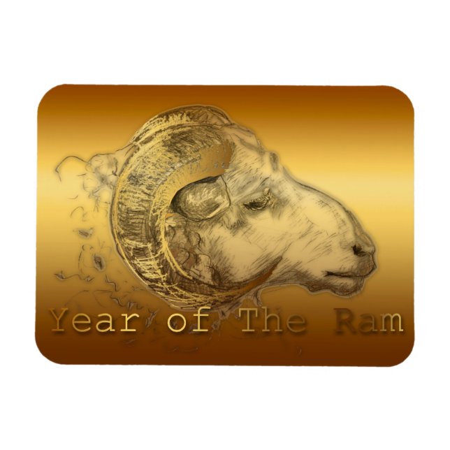 Chinese Year of The Sheep or Ram Golden  Magnet (Horizontal)