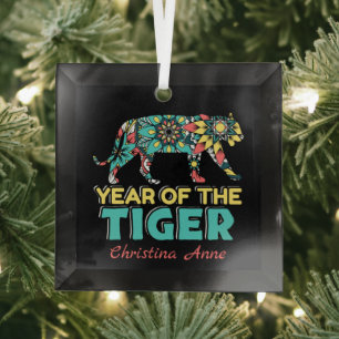 Chinese Year of the Tiger - Mandala Glass Ornament