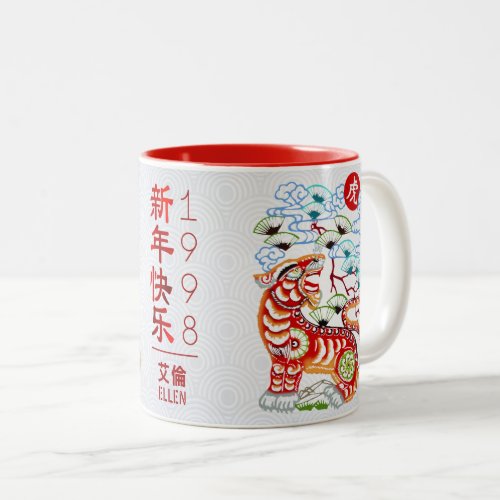 Chinese Year of Tiger Bold Papercut Custom Name Two_Tone Coffee Mug