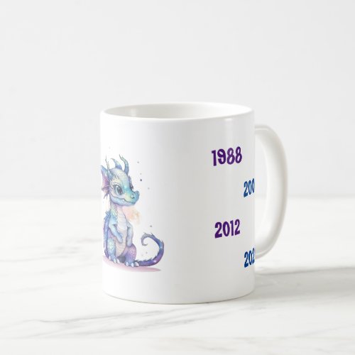 Chinese Years of the Dragon blue 1940 to 2024  Coffee Mug