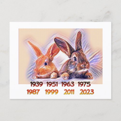 Chinese Years of the Rabbit stylized art Postcard