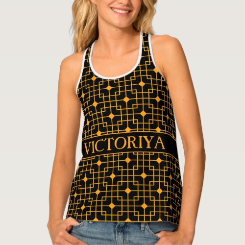 Chinese Yellow Black Minimal Pattern Tank Top