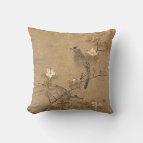 Chinese Yuan Dynasty Flowers  Birds Oriental Art Throw Pillow