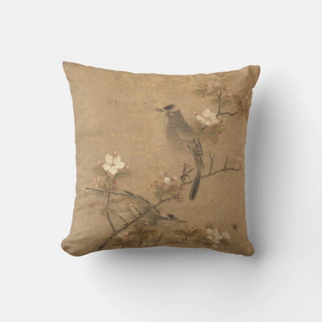 Chinese Yuan Dynasty Flowers & Birds Oriental Art Throw Pillow (Front)