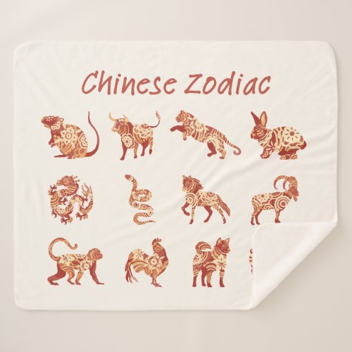 Chinese Zodiac Animal Sign  Sherpa Blanket