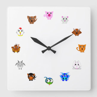 Chinese Zodiac Animals Square Wall Clock