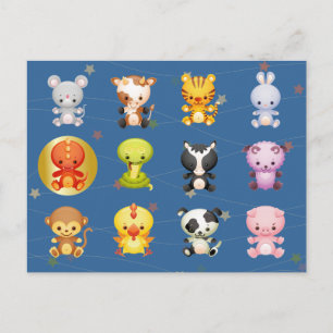 Chinese Zodiac Animals Year of the Dragon Holiday Postcard