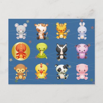 Chinese Zodiac Animals Year Of The Dragon Holiday Postcard by giftsbonanza at Zazzle