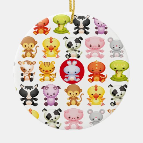 Chinese Zodiac Animals Year of the Rabbit Ceramic Ornament