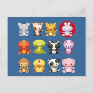 Chinese Zodiac Animals Year of the Rabbit Holiday Postcard