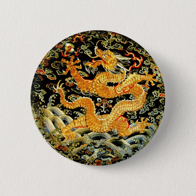 Chinese zodiac antique embroidered golden dragon button (Front)