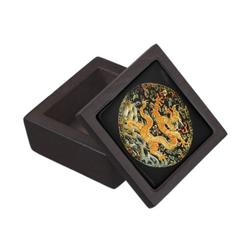Chinese zodiac antique embroidered golden dragon keepsake box