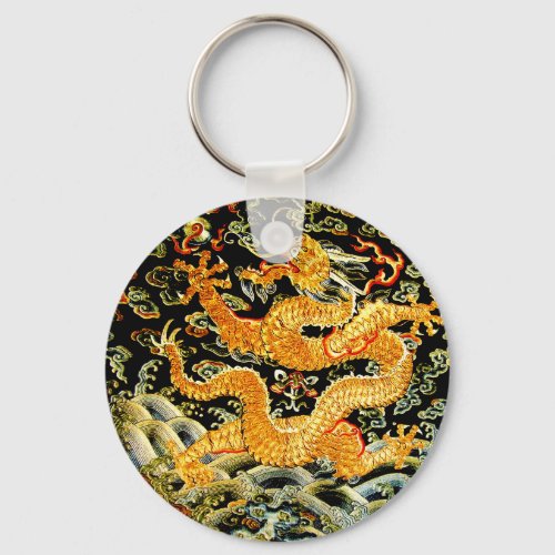 Chinese zodiac antique embroidered golden dragon keychain