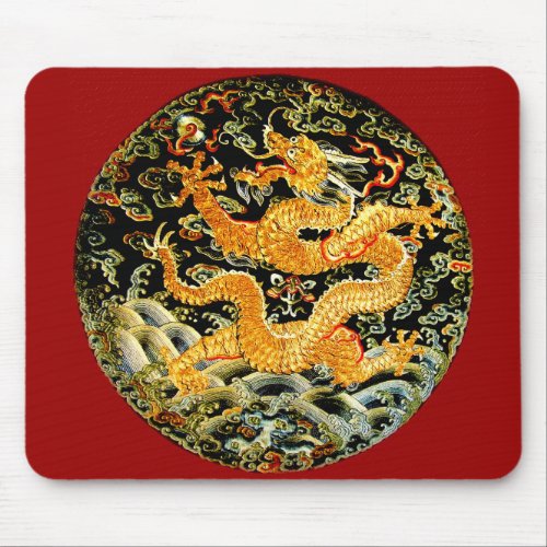 Chinese zodiac antique embroidered golden dragon mouse pad