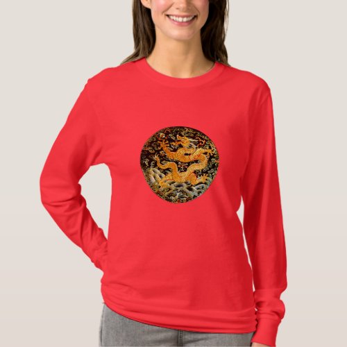 Chinese zodiac antique embroidered golden dragon T_Shirt