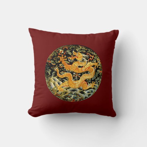 Chinese zodiac antique embroidered golden dragon throw pillow