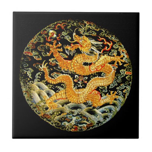 Chinese zodiac antique embroidered golden dragon tile