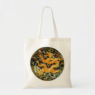 Chinese zodiac antique embroidered golden dragon tote bag