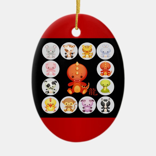 Chinese Zodiac Born in the Year of the Dragon Ceramic Ornament (Front)