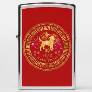 Chinese Zodiac Dog Red/Gold ID542 Zippo Lighter