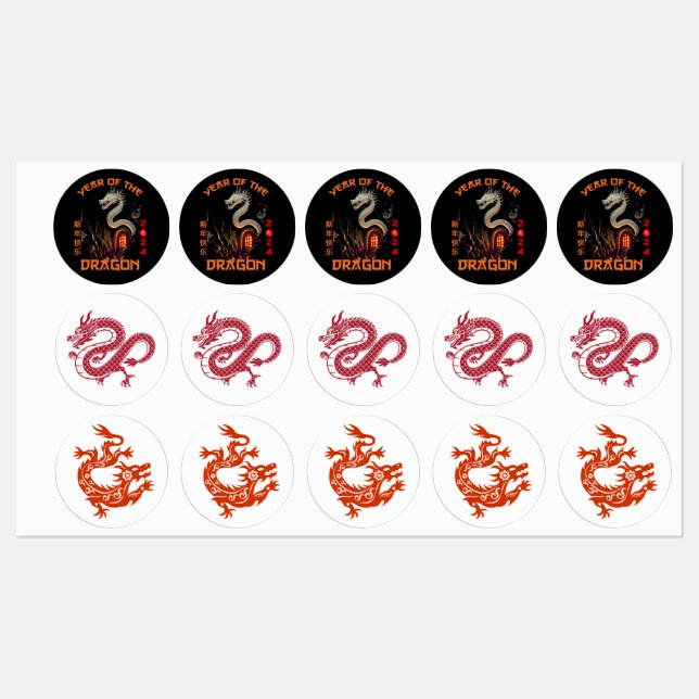 Chinese Zodiac Dragon 2024 Labels (Sheet)