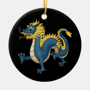 Chinese Zodiac Dragon Astrology Sign Black Ceramic Ornament