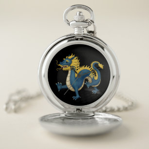 Chinese Zodiac Dragon Astrology Sign Black Pocket Watch
