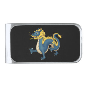 Chinese Zodiac Dragon Astrology Sign Black Silver Finish Money Clip